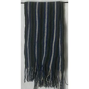 William Brunton Hand Knits 100% Lambswool Scarf Green Blue Ivory Fringe Scotland